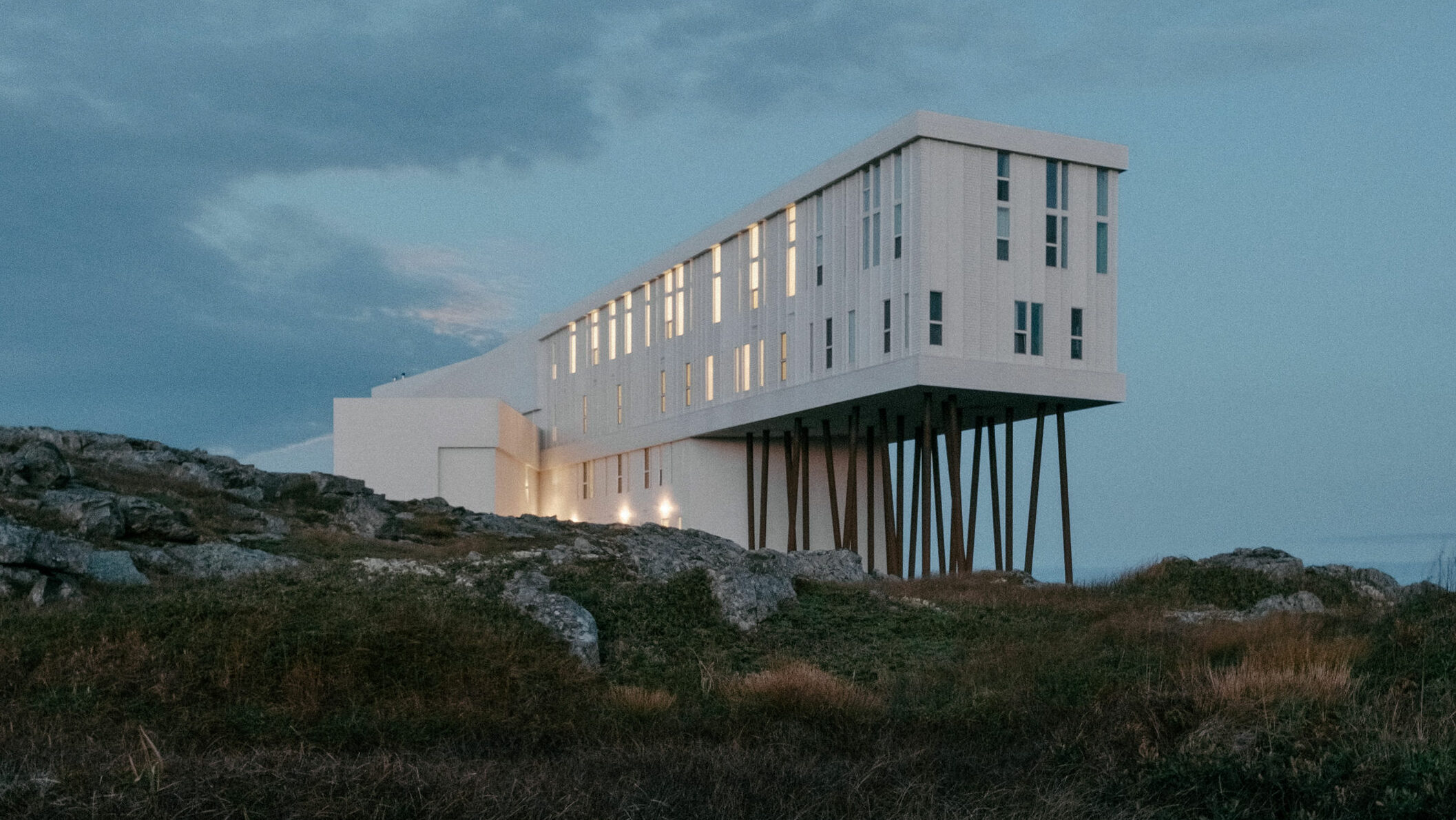 Modern hotel perched atop a cliff.